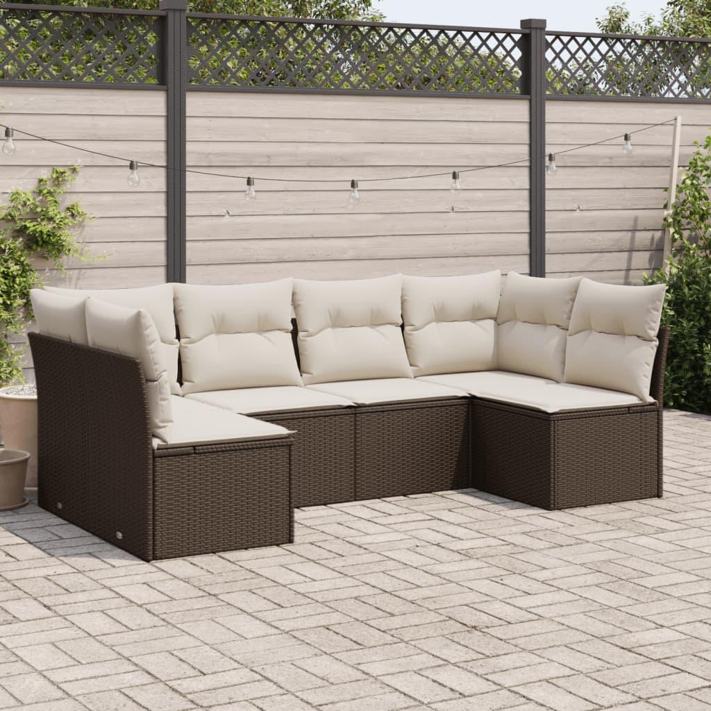 Sofasæt Til Haven 6 Dele Med Hynder Polyrattan - Brun og cremefarvet / Uden bord