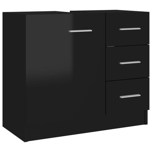 Skab til håndvask 63x30x54 cm konstrueret træ sort højglans