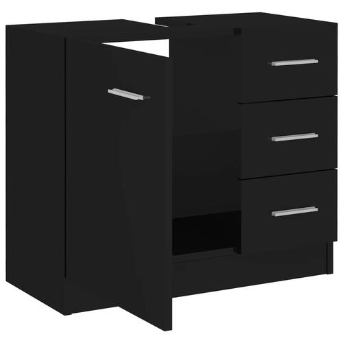 Skab til håndvask 63x30x54 cm konstrueret træ sort højglans