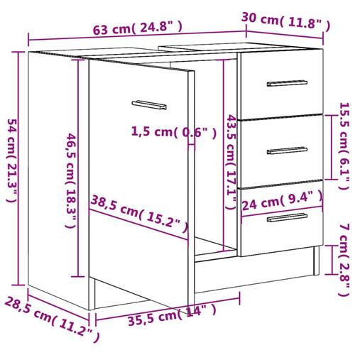 Skab til håndvask 63x30x54 cm konstrueret træ sort højglans