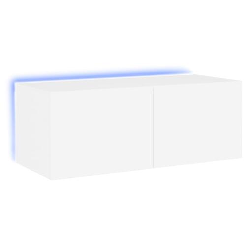 Væghængt tv-bord med LED-lys 80x35x31 cm hvid