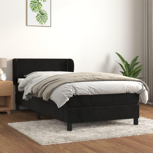 Kontinentalseng med madras 100 × 200 cm - fløjl, sort