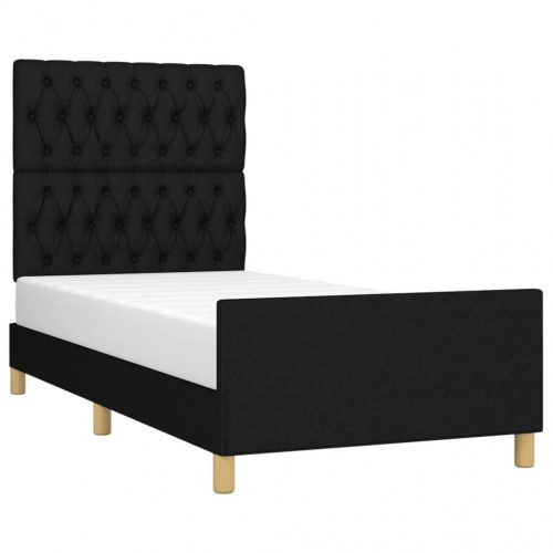 Sengeramme med sengegavl 90x200 cm - stof, sort