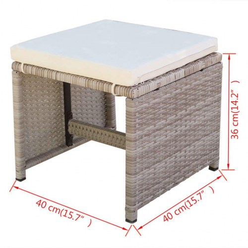 Udendørs spisebordssæt 5 dele med hynder polyrattan beige