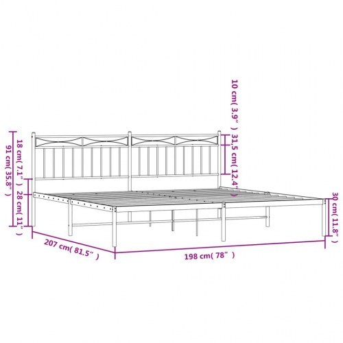 Sengeramme med sengegavl i metal - 193×203 cm, hvid