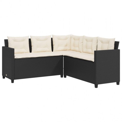 Havesofa med bord og hynder L-formet polyrattan sort