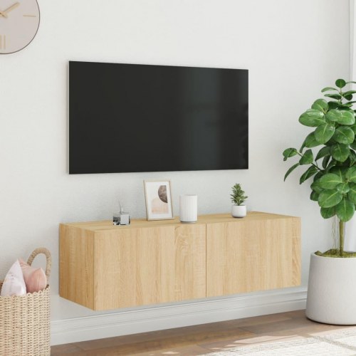 Væghængt tv-bord med LED-lys 100 x 35 x 31 cm - sonoma-eg