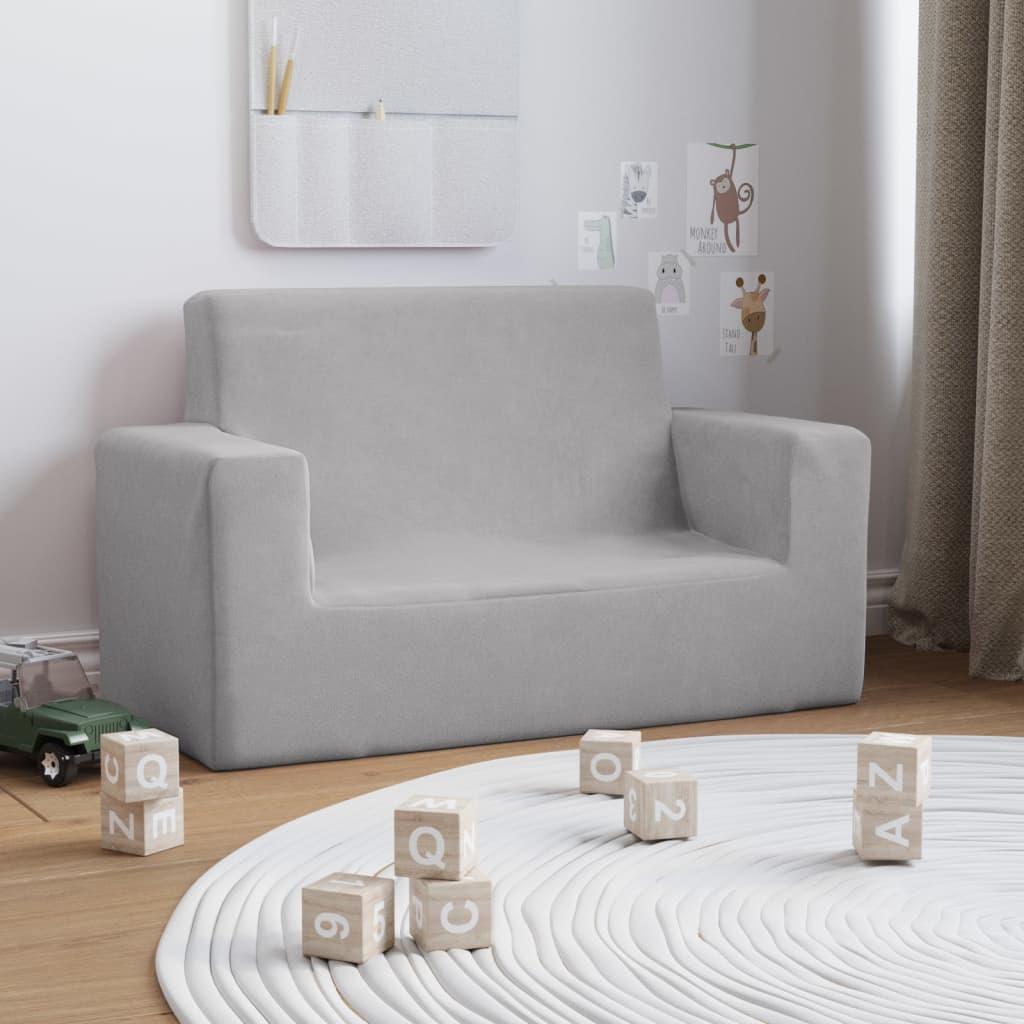 2-personers sofa til børn blødt plys lysegrå