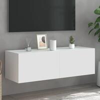 Væghængt tv-bord med LED-lys 100x35x31 cm hvid