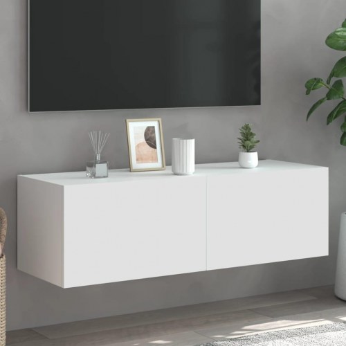 Væghængt tv-bord med LED-lys 100 x 35 x 31 cm - hvid