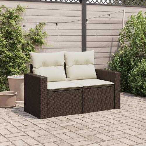 2-personers havesofa med hynder polyrattan brun