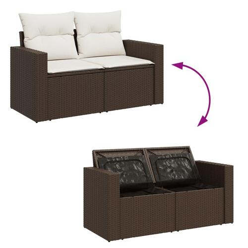2-personers havesofa med hynder polyrattan brun