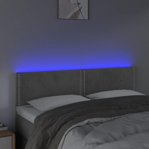Sengegavl med LED-lys 144×5×78/88 cm - fløjl, lysegrå