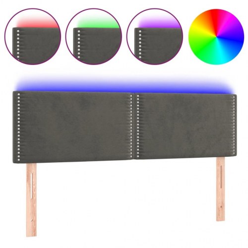 Sengegavl med LED-lys i fløjl 144 x 5 x 78/88 cm - mørkegrå
