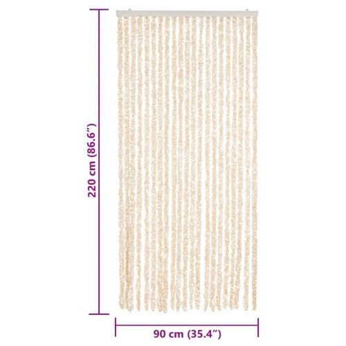 Flueforhæng 90×220 cm i chenille - beige og hvid