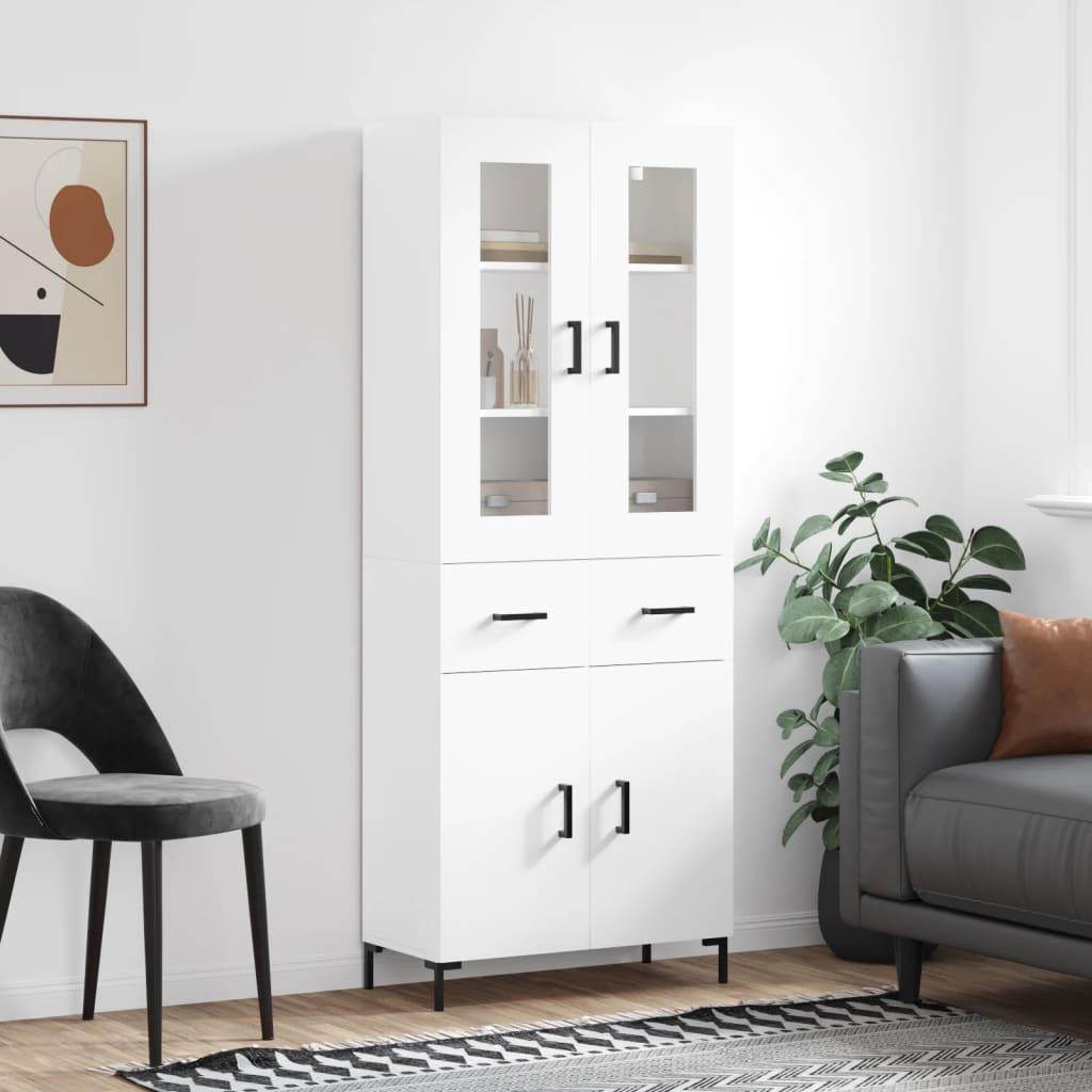 Højskab 69,5X34X180 Cm Konstrueret Træ - Hvid / 2 låger og 2 skuffer