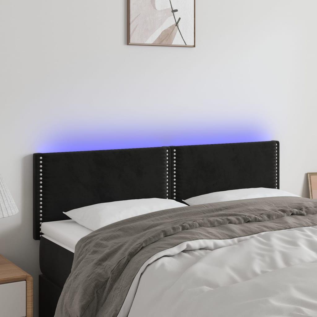 Sengegavl Med Led-Lys Velour - Sort / 144 x 5 x 78/88 cm