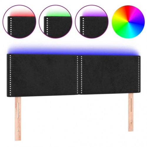 Sengegavl med LED-lys i fløjl 144 x 5 x 78/88 cm - sort