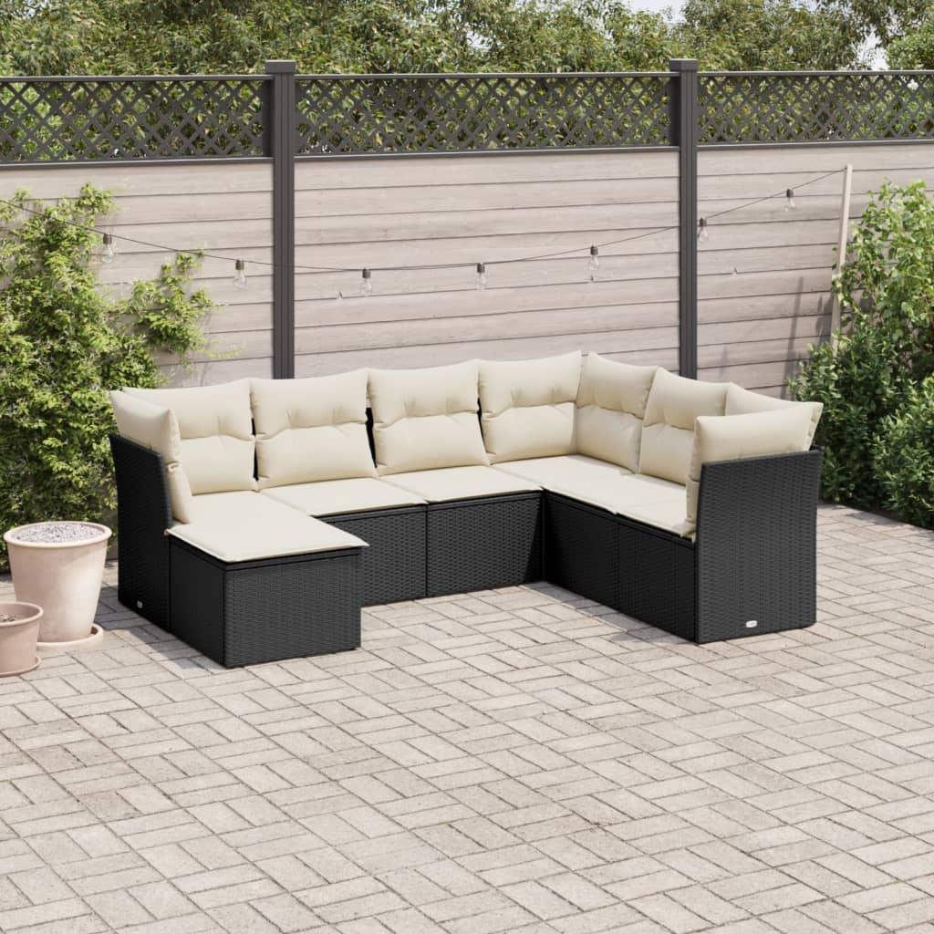 Sofasæt Til Haven 7 Dele Med Hynder Polyrattan Beige - Sort og cremefarvet / Uden bord