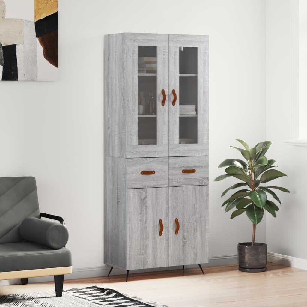Højskab 69,5X34X180 Cm Konstrueret Træ - Grå sonoma-eg / 2 låger og 2 skuffer