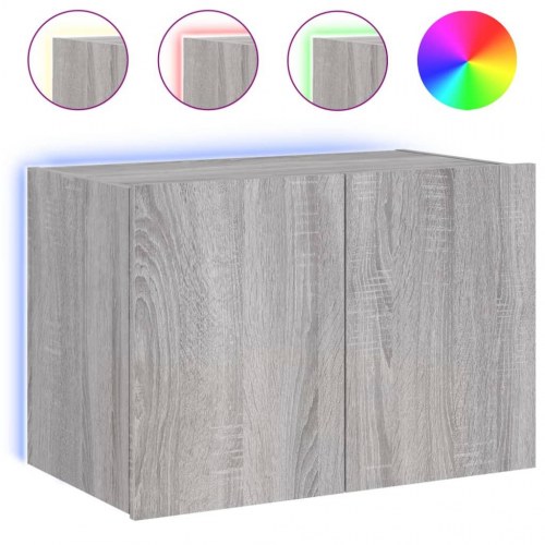 Væghængt tv-bord med LED-lys 60 x 35 x 41 cm - grå sonoma-eg
