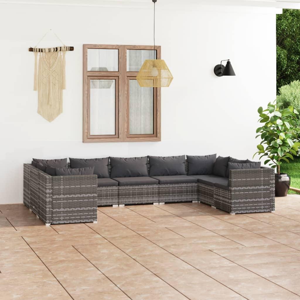 Loungesæt Til Haven 6 Dele Med Hynder Polyrattan Grå Grå Og Antracitgrå - 4x hjørnedel 5x midterdel