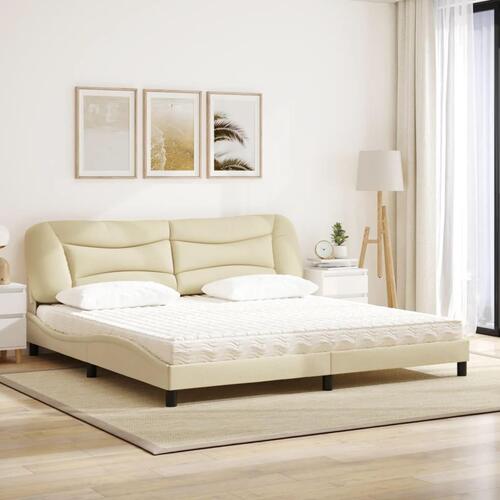 Seng med madras 200x200 cm stof cremefarvet