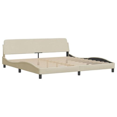 Seng med madras 200x200 cm stof cremefarvet