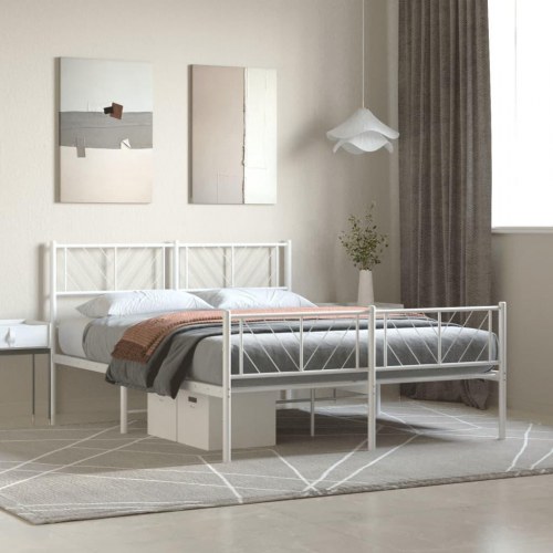 Sengeramme med sengegavl og fodgærde 120x190 cm metal hvid