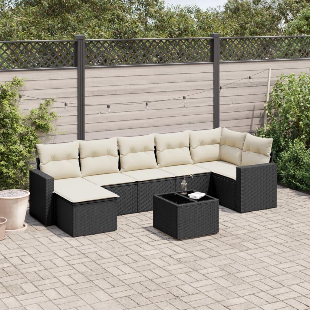 Sofasæt Til Haven 8 Dele Med Hynder Polyrattan - Sort og cremefarvet / Med bord