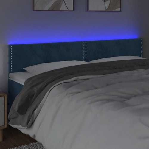 Sengegavl med LED-lys 160×5×78/88 cm i fløjl - mørkeblå