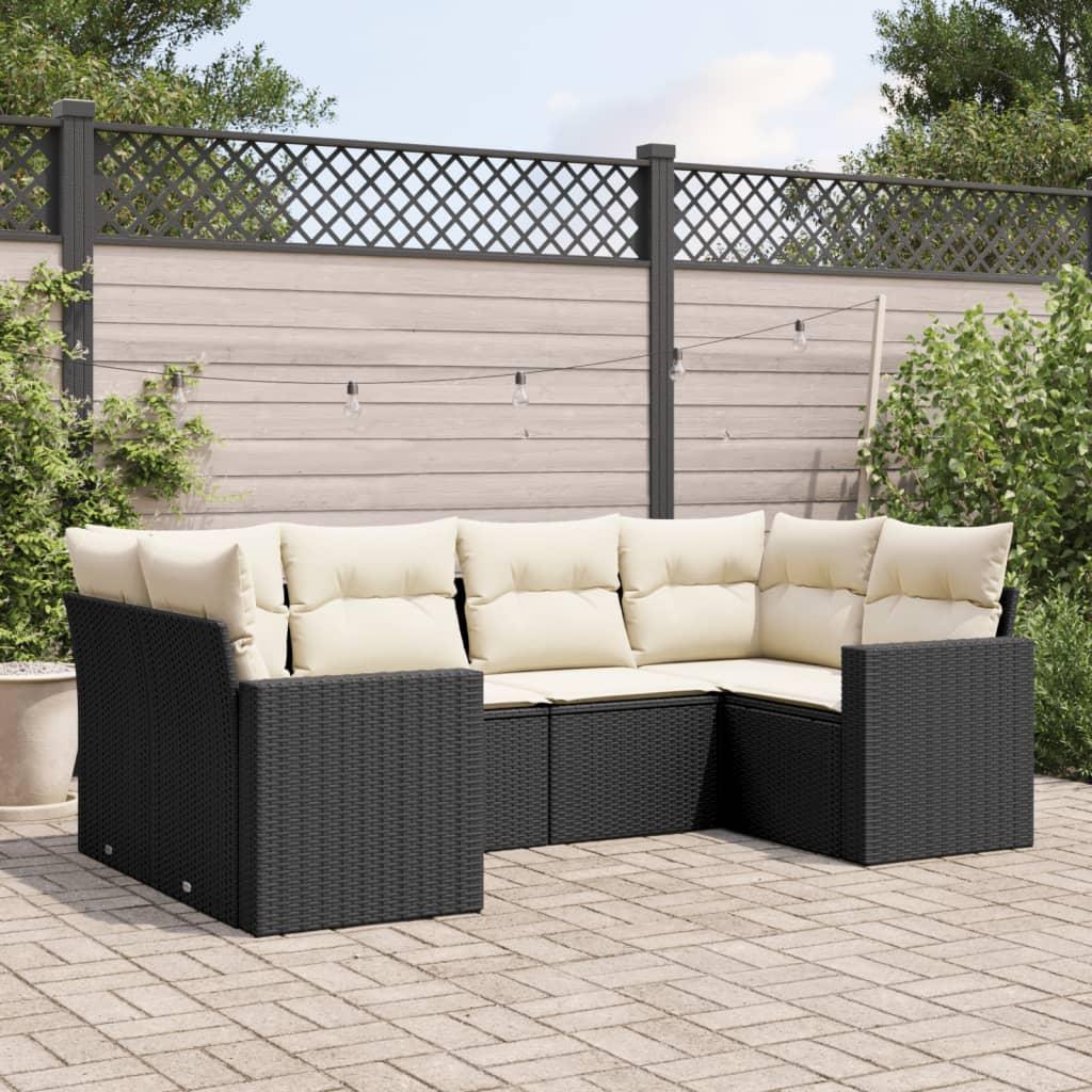 Sofasæt Til Haven 6 Dele Med Hynder Polyrattan - Sort og cremefarvet