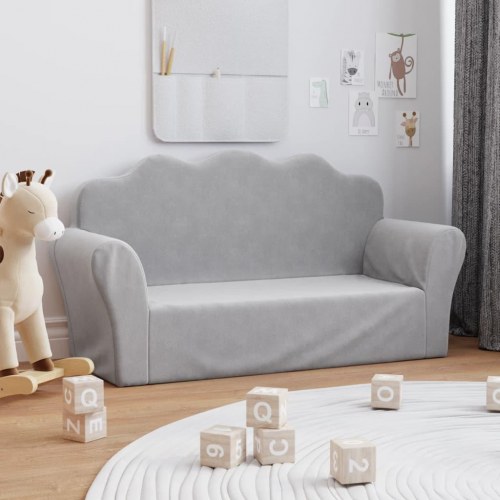 2-personers sofa til børn blødt plys lysegrå