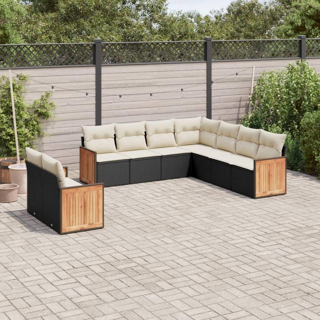 Sofasæt Til Haven 9 Dele Med Hynder Polyrattan - Sort og cremefarvet / Uden bord