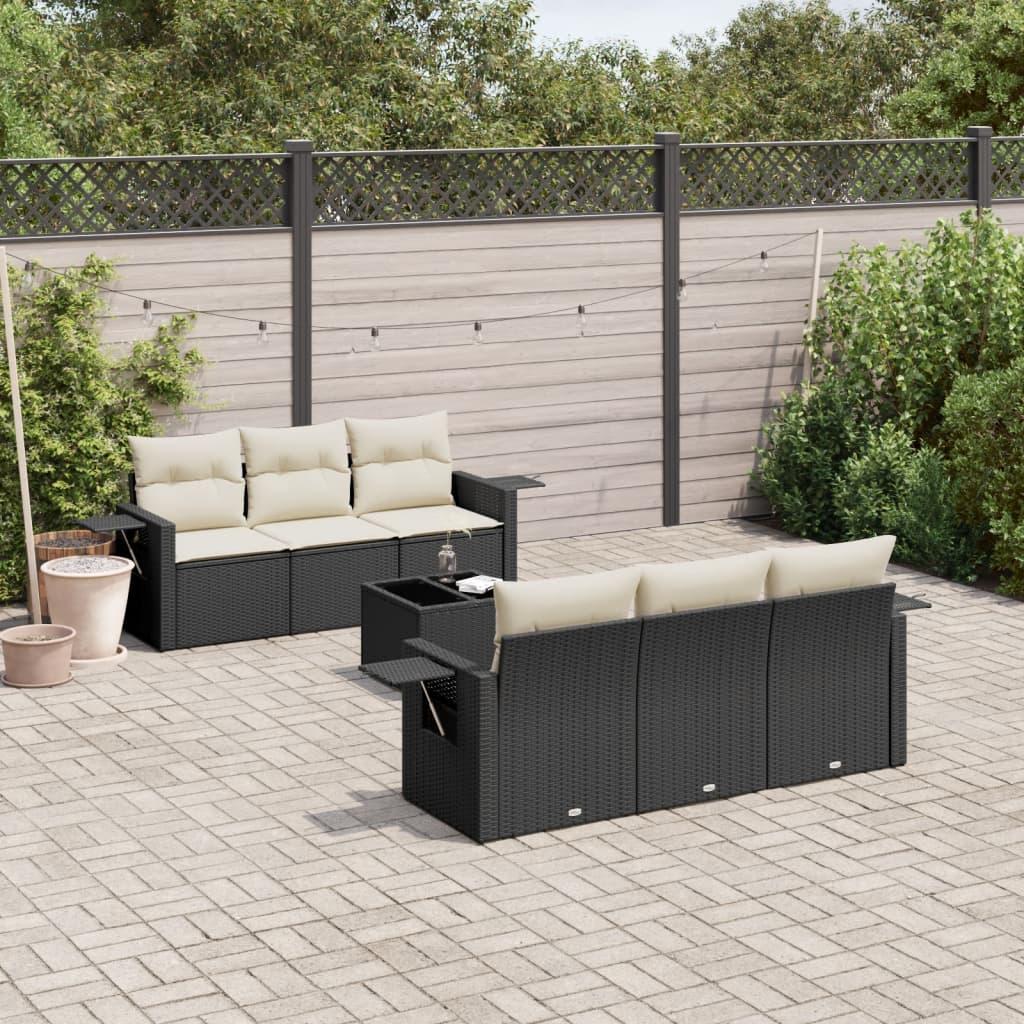 Havesofasæt 7 dele med hynder i polyrattan - sort