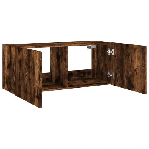 Væghængt tv-bord med LED-lys - røget egetræ, 100 x 35 x 41 cm
