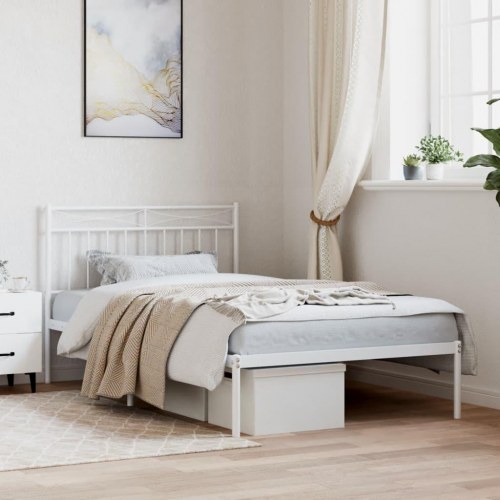Sengeramme med sengegavl 107×203 cm - metal, hvid