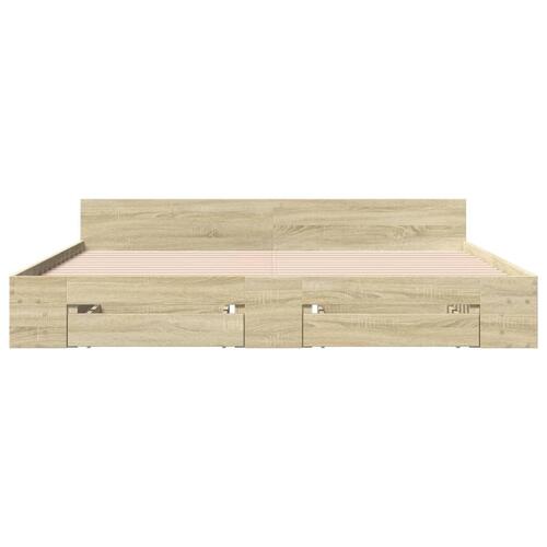 Sengeramme med skuffer 200x200 cm konstrueret træ sonoma-eg