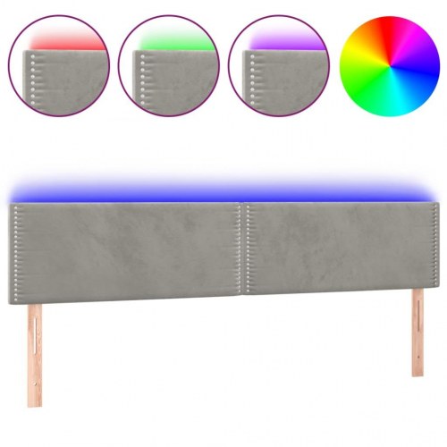 Sengegavl med LED-lys 200×5×78/88 cm - fløjl, lysegrå