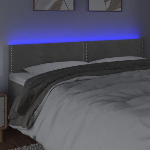Sengegavl med LED-lys 200×5×78/88 cm - fløjl, lysegrå