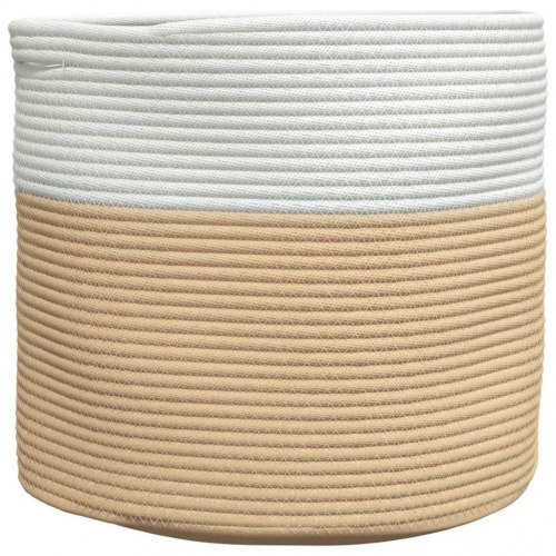 Opbevaringskurv i bomuldsreb Ø40 x 35 cm - beige og hvid