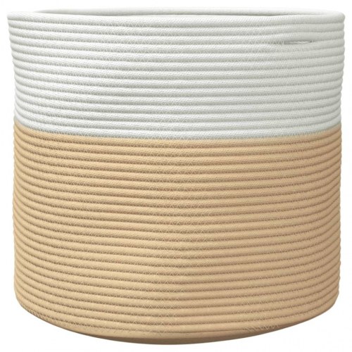 Opbevaringskurv i bomuldsreb Ø40 x 35 cm - beige og hvid