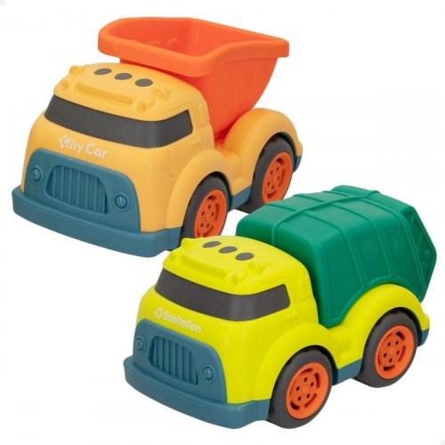 Motor Town sæt med offentlige byggepladskøretøjer - dumper & skraldebil, 17,5 × 11 × 11 cm (4 enheder)