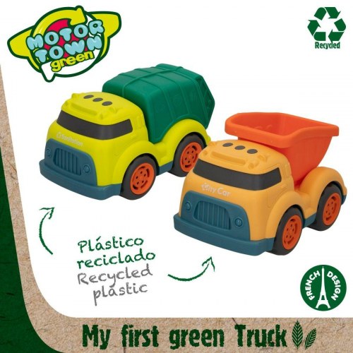 Motor Town sæt med offentlige byggepladskøretøjer - dumper & skraldebil, 17,5 × 11 × 11 cm (4 enheder)