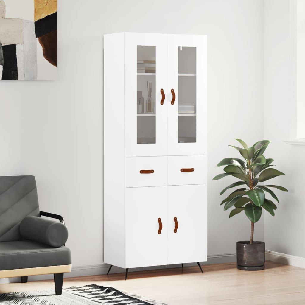 Højskab 69,5X34X180 Cm Konstrueret Træ - Hvid / 2 låger og 2 skuffer