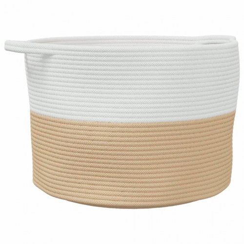 Vasketøjskurv Ø55 × 36 cm i bomuldsreb - beige/hvid