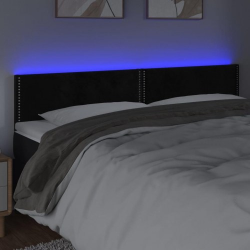 Sengegavl med LED-lys i fløjl 200 x 5 x 78/88 cm - sort
