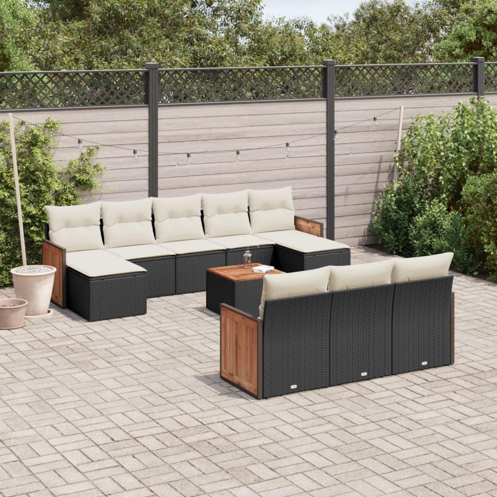 Sofasæt Til Haven 10 Dele Med Hynder Polyrattan - Sort og cremefarvet / Med bord