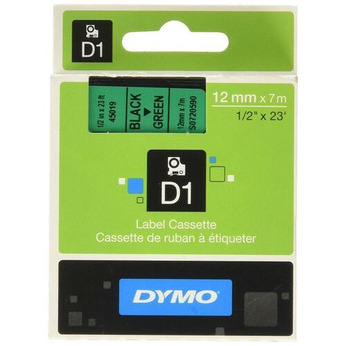Lamineret tape til mærkningsmaskiner Dymo D1 45019 12 mm LabelManager™ Grøn Sort (5 enheder)