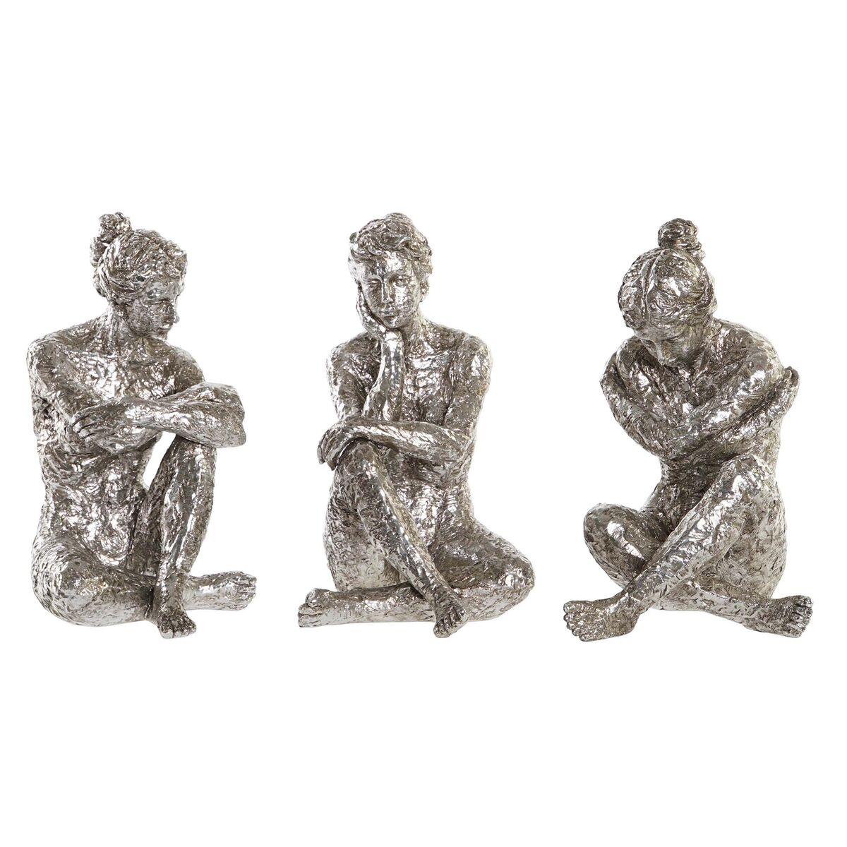 Dekorativ figur 17 x 15 x 26 cm Dame Sølvfarvet (3 enheder)